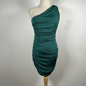 Lucy in the Sky Ruched One Shoulder Mini Dress Green Women’s Size Small